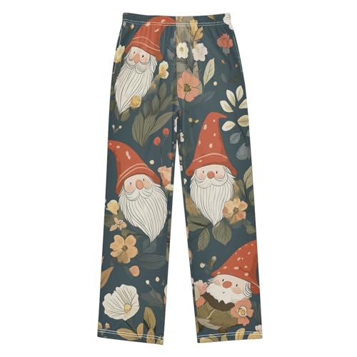 Gnome with Flowers Boys Long Pants Soft Trousers Elastic Waist Kids Lounge Bottoms with Pockets S-XL