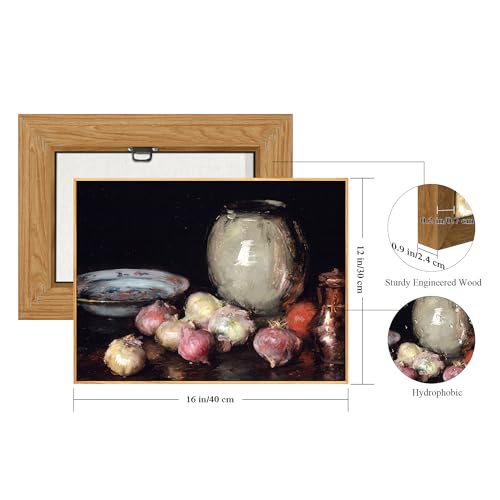 crmotu Vintage Framed Wall Art, Still Life Onions Canvas Oil Paintings, Black Antique Kitchen Decorations Art Prints, Rustic Home Decor Bedroom Dining Room Desktop Farmhouse Aesthetic Artwork 12x16in