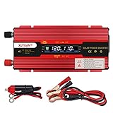 車両用3000W 4000W 6000W電源インバーターDC 12V/24Vから110V ACカーインバーターコンバーターデュアルUSB充電ポート、ラップトップコンピューター用の2つのACアウトレットカープラグアダプター,Red12V/24V-4000W