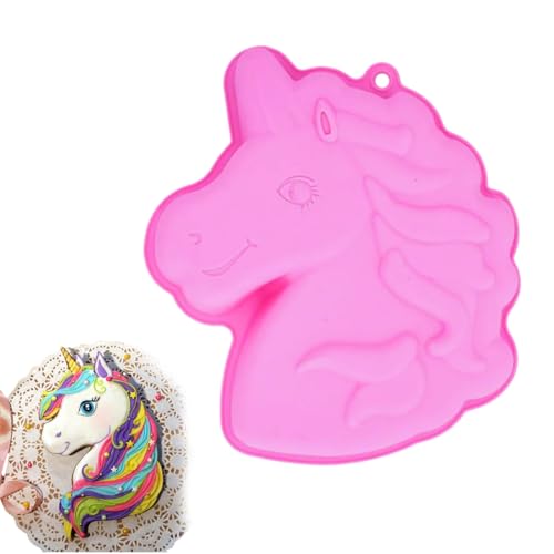 EIROVYA Molde de silicone de unicórnio molde de bolo 3D molde de silicone para chocolate moldes de unicórnio molde de silicone em forma de unicórnio para festa de aniversário (rosa), 1 peça, PRATEADO