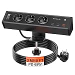 HANNELORE – Tischsteckdose Schreibtisch mit 2 USB C GaN PD 65W, 3M Kabel