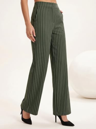 Image of Selvia Women's Striped Waistcoat Style Top with Trouser Co-Ord Set, Co ord Set for Women Stylish