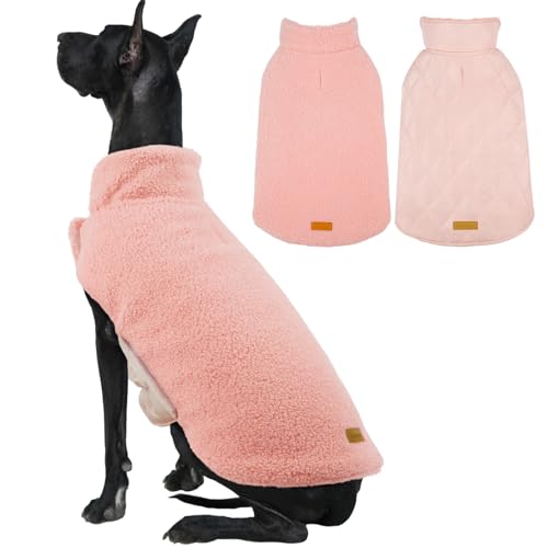 Kuoser Reversible Dog Coat – Warm Fleece & Quilted Waterproof Dog Jacket, Double-Sided Cold Weather Dogs Winter Coat with Harness Hole, Windproof Pet Snow Vest for Small Medium Large Dogs, P