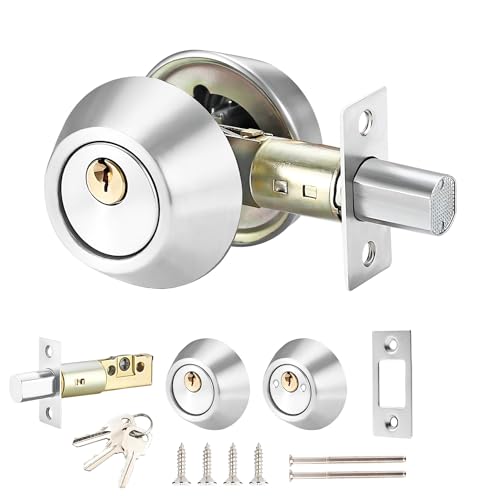 Qrity Cylinder Security Lock with Keys on Both Side, Double Cylinder Deadlock, Brass + Stainless Steel, with 3 Keys, Door Bolt with Lock for Home, Office