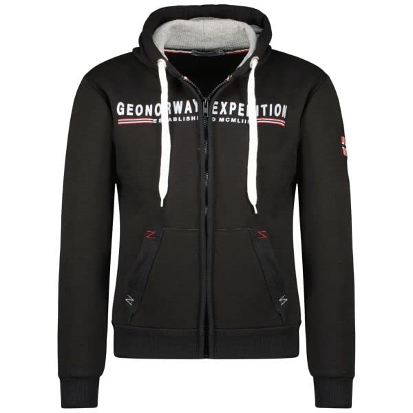 Geographical Norway - Felpa con Cappuccio da Uomo a Maniche Lunghe Benzina NeraTaglia S, Nero , S/3XL