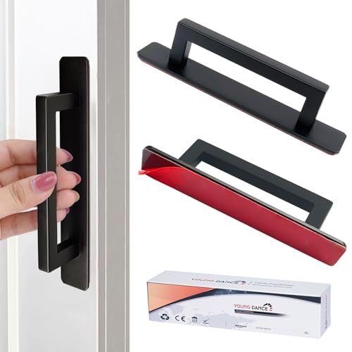 Young Dance Self-Stick Adhesive Cabinet Handles - 6 Stainless Steel No-Drilling Easy Installation Handles for Cabinet Door Window Drawer & Refrigerator Microwave| Square Black 2Pack