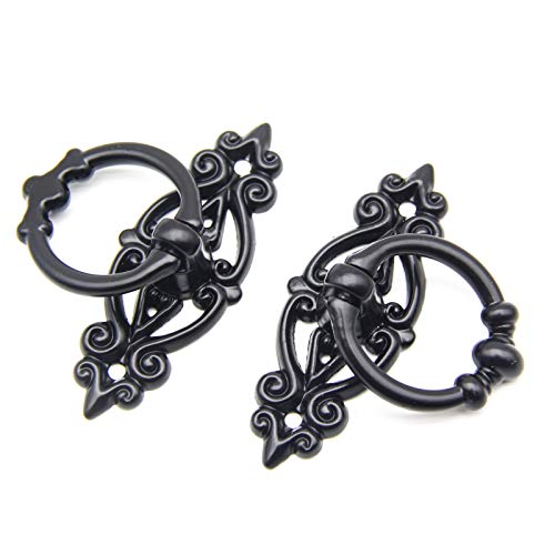 Niuqiup 6 Pcs Black Tone Vintage Knobs Pulls Handles Antique Drawer Pull Ring Single Hole Decorative Hardware With Screws For Furniture Cabinet Cupboard Dresser Drawers Black Hand Hardware, 65X24Mm #TOP5