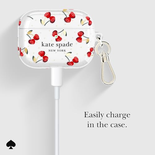 Image of kate spade new york AirPods Pro 3 Protective Case with Keychain Ring Clip - Cherry Dot, Compatible with AirPods Pro 3rd Generation