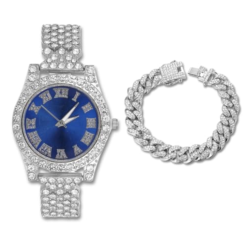 Gold Diamond Watch for Teen Boys - 37mm Roman Numerals Round Dial in Three Colors - 18K Real Gold/Platinum Plated 8