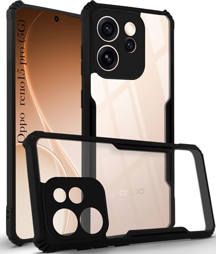 Image of Jkobi Hybrid Back Cover Case for Oppo Reno15 Pro 5G | Oppo Reno 15 Pro 5G (Shockproof with Polycarbonate Clear Panel | Professional Black)