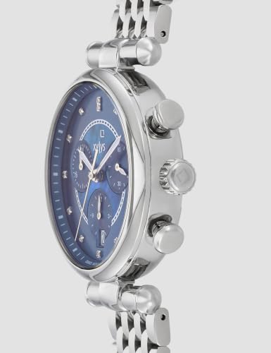Image of Xylys Sparkle Swiss Chronograph Silver Stainless Steel Strap Blue Dial Watch for Women
