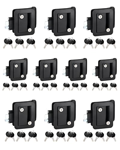 Image of Engineering Plastic Camper Door Lock, Camper Door Handle Latch Replacement, Fit 3.65 inch x 2.95 inch Lock Hole, RV Door Lock for Travel Trailers,Entrance Front Door, Pack of 10 Different Keys