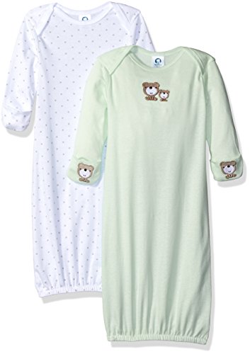 Gerber Baby 2-Pack Gown, Teddy Bear, 0-6 Months