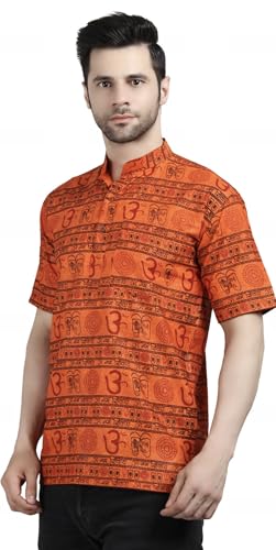 Image of THE MAKKI Trends - Om Printed Kurta for Men & Boys | Cotton Half Sleeve Mahadev Mahakal Kurta T-Shirt for Events, Festivals, and Religious Ceremonies (Regular)
