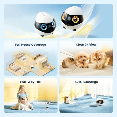 Enabot EBO SE 2 Mobile Pet Camera: 2K Home Robot Companion (Blue Eyes) - Image 2