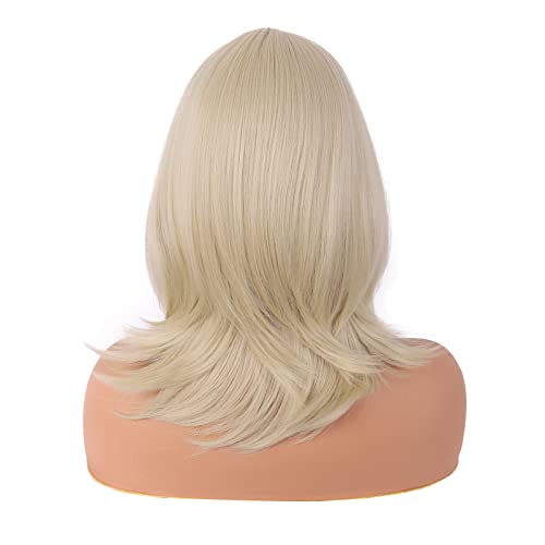 MapofBeauty 18 Inch/45 cm Layered Bangs Straight Synthetic Fiber Shoulder Length Hair Daily Use Wig (Blonde) - Image 4