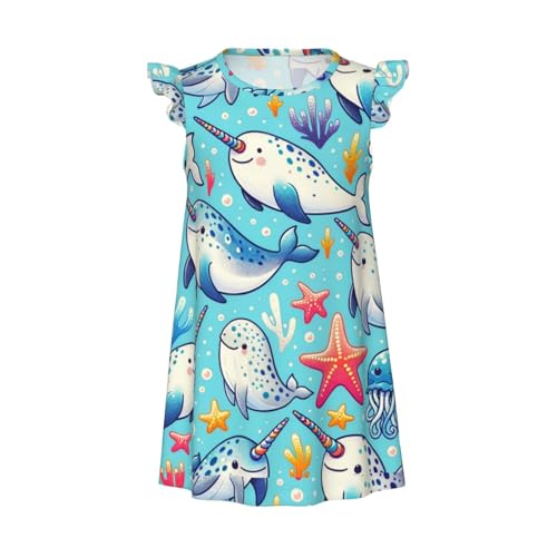 Augenstern Flutter Sleeve Nightgown Narwhal-And-Starfish Soft Sleepwear Nightdress
