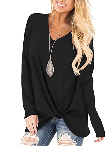 Image of SimpleFun Womens Tops Long Sleeve Shirts V Neck Loose Twist Knot Fall Tunic