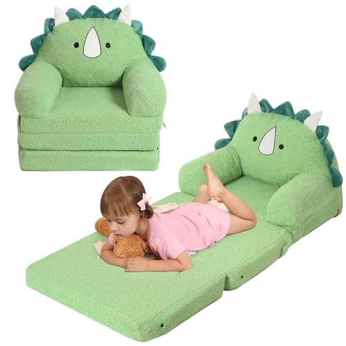 MOMCAYWEX Foldable Kids Sofa, Triceratops Toddler Couch With Tri Folding Foam Cushions, Comfy Couch for Ages 18 Months and Up