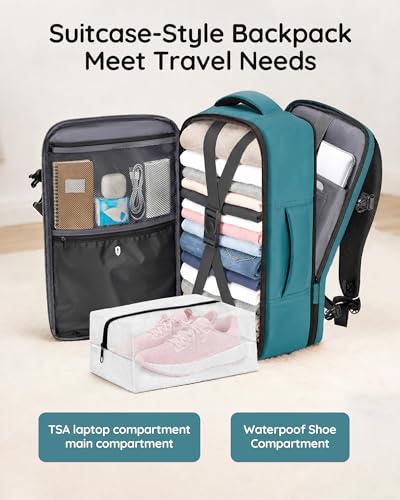 Image of Taygeer Airline Approved Carry on Backpack, Womens Weekender Travel Bag | Luggage 15.6 Inch Laptop Backpack with Water Bottle Pocket & Shoe Pouch, Travel Gifts for Frend Outdoor Weekend, Peacock Blue