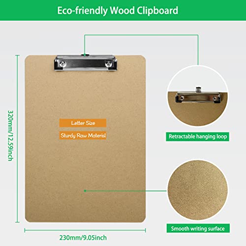 16 Pack Clipboards Letter Size 9" X 12.5" Eco-Friendly Wood Clip Boards Hardboard For A4 Paper Low Profile Clip For Office, School, Classroom Supplies, Hospital, Traveling, Party, Brown #TOP2