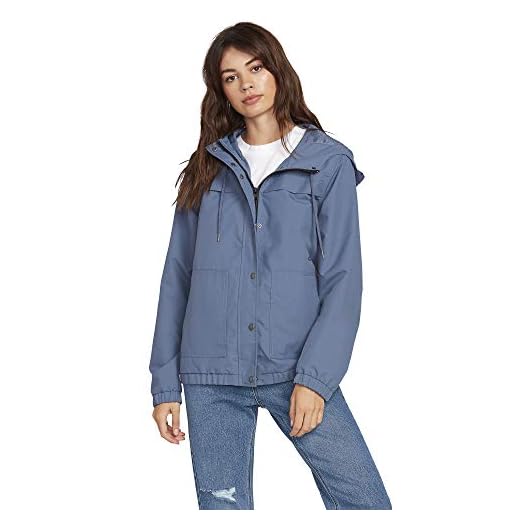 Volcom Women's Enemy Stone Hooded Zip Front Windbreaker Jacket, Vintage Navy, L