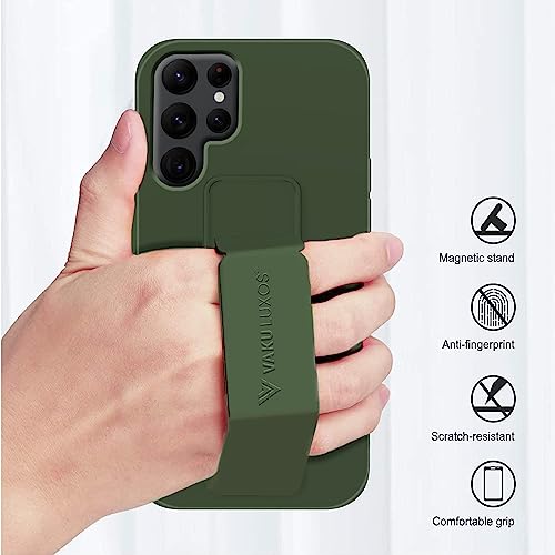 Image of Vaku Luxos Harbor Grip Multi-Functional Back Cover Case for Samsung Galaxy S22 Ultra with Magnetic Kickstand, Soft Silicon Shockproof Protective Case - Green