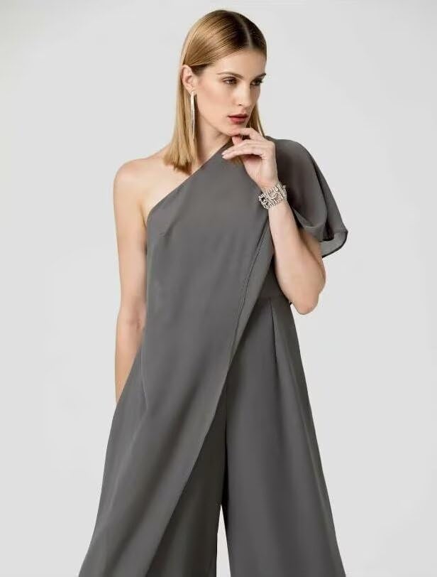 Women's Chiffon Lace One-Shoulder Backless Mother of the Bride pantsuit for Formal Weeding Wedding Guest Jumpsuit3