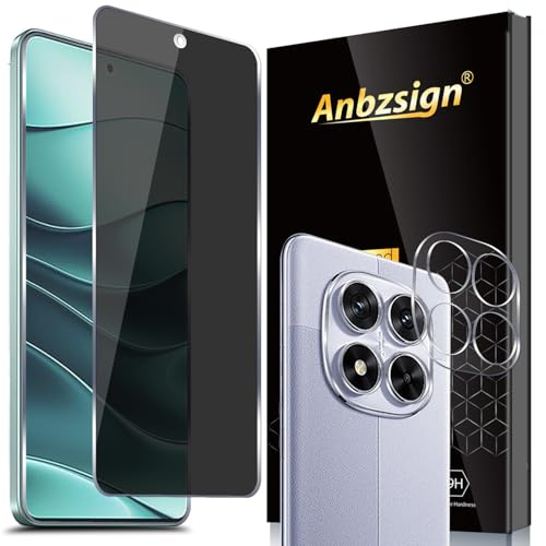 Anbzsign 2+2 Pack for Xiaomi Redmi Note 14 Pro+ Plus 5G Privacy Tempered Glass Screen Protector and Camera Lens Protector, Anti-Spy 9H Hardness Case Friendly Film for Xiaomi Redmi Note 14 Pro+
