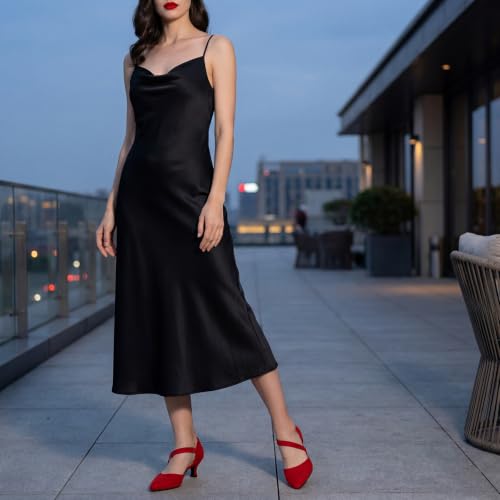 Image of RIBONGZ Kitten Heels for Women Closed Toe Comfortable Low Heels Pointed Toe Sexy Slip on Pumps Bridal Party Dressy Shoes