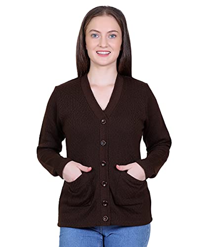 Image of Women Woolen v-Neck Cardigan Pullover Sweater for Winter wear with Front Pockets Plus Sizes Also Available
