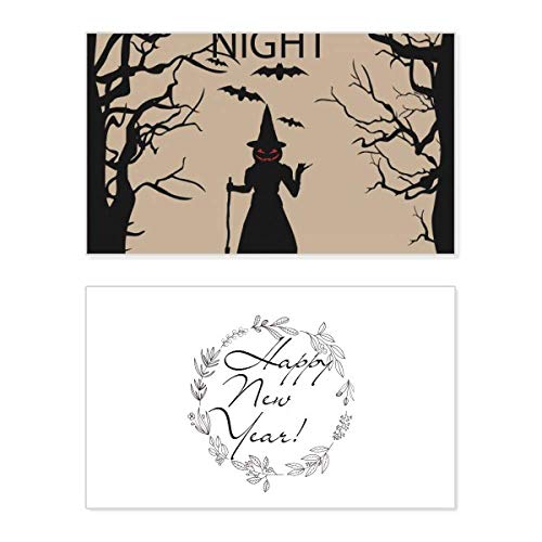 Tarjeta de Halloween con diseño de calabaza y mensaje de bendición para Año Nuevo