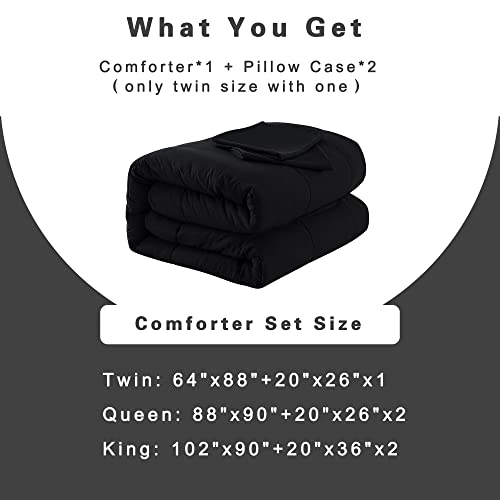 Downcool All Seasons Bedding Comforters & Sets With 2 Pillow Cases -3 Pieces Bed Set Queen Down Alternative Comforter Set -Black Bedding Comforter Sets Queen (88X90 Inches) #TOP5