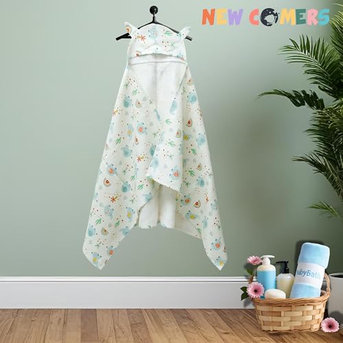 Image of NEW COMERS 100% Pure Cotton Waffle Hooded Wrapper - Baby Towel for New Born | Big Size 50cm x 26cm | Soft, Safe & Skin-Friendly | Perfect for Newborns 0-5 Years | Breathble Absorbant (Multicolor 3)