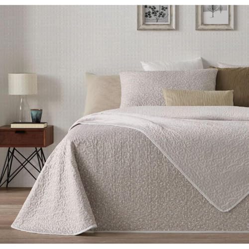 Manterol Copriletto trapuntato reversibile con motivo floreale e righe estive, beige c.07, 90 cm