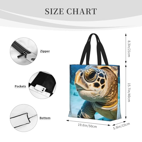 Big Sea Turtle Print Women's Portable Tote Bag - Large Shopper for Beach,Travel,Gym | Summer Handbag4