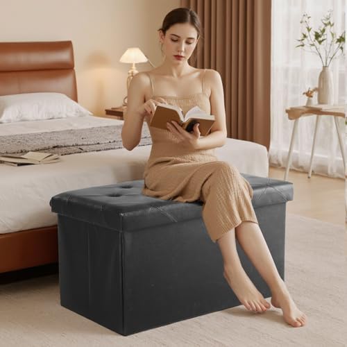 Sweetcrispy 30 Inch Storage Ottoman Bench, Folding Ottoman with Storage - 1