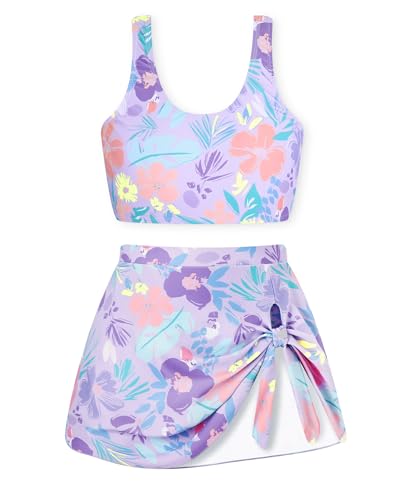 Image of Girls Two Piece Tankini Swimsuit with Skirt Summer Bathing Suit with Chest Pad Swimwear 7-16 Years