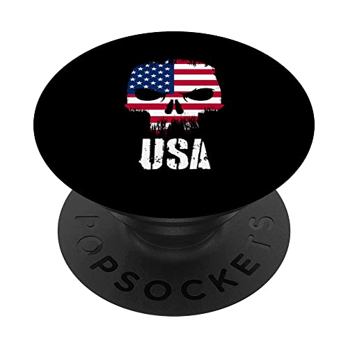 United States Flag Skull American Pride Patriotic PopSockets Swappable PopGrip, Black