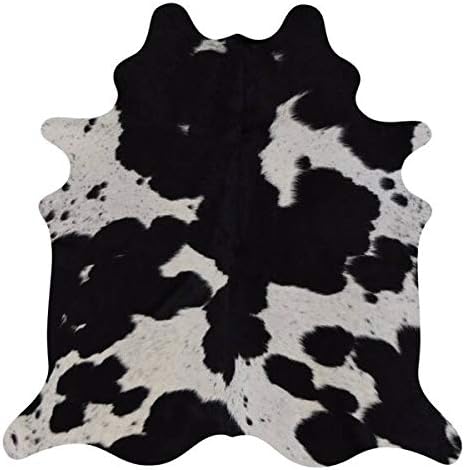 Black and White Cowhide Rug Natural Cow Skin Cow Hide Leather Area Rug Hair On, 5 ft X 4 ft Premium Black White Shed Free Natural Hide