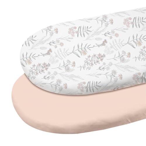 Image of Gllquen Baby Organic Cotton Bassinet Sheets (33 inchx17 inch) 2-Pack Pink Floral | 100% Cotton Bassinet Mattress Sheets, Compatible with Halo, Graco, Baby Delight. Soft, universal fitted for girls boys unisex