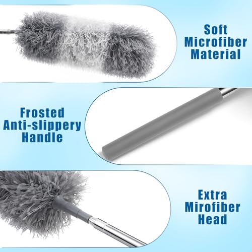 Image of Tanlade 1 Pcs Microfiber Feather Duster for Cleaning, Extendable 13-31 Inch Ceiling Fan Duster with Bendable Head, Washable Tools for Ceiling Fans, Furniture, Car, Cobwebs (Gray White)