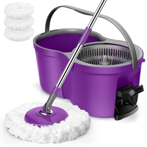 Masthome Serpillière et Seau Essoreur, 360° Balai Serpillère en Microfibre Réglable, Seau 2 en 1 avec Zone de Lavage et d' Essorage, Balai à Franges avec...