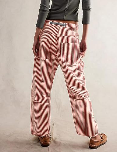 Baggy Barrel Jeans for Women High Waist Horseshoe Wide Leg Y2k Striped Drawstring Vintage Patchwork Boyfriend Denim Pants2