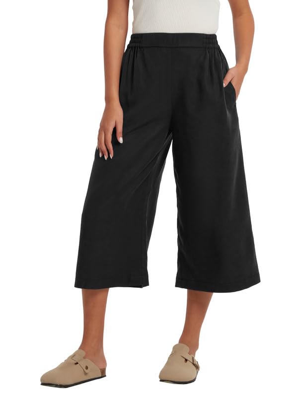 Les umes Women Linen Pants Summer Wide Leg Capri Pants High Waist Loose Cropped Lounge Trousers Culottes