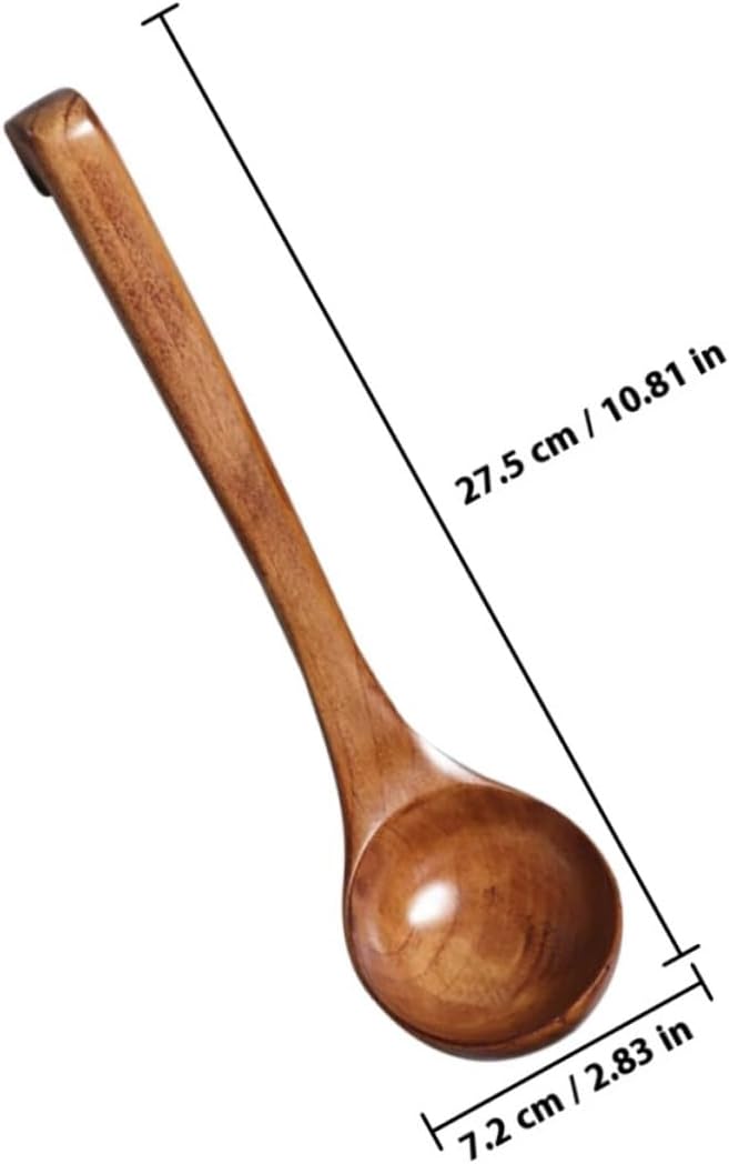 SECFOU Japanese Wooden Soup Ladle Large Long Handle Cooking Spoon for Ramen and Hot Pot Kitchen Use Dark Wood