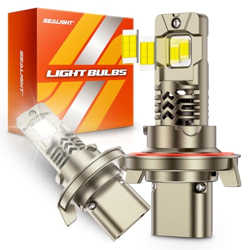 SEALIGHT H13/9008 LED Bulbs Hi/Low Beam, 50,000LM 10X Super Brighter, 1:1 Halogen Size, 6500K Cool White, 50,000Hrs Long Service Life with Cooling Fan, Plug and Play, Pack of 2