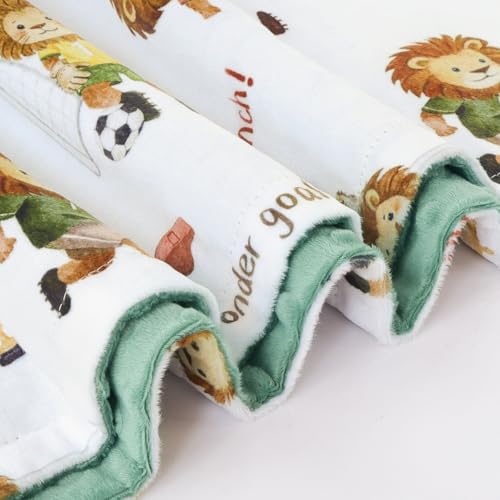 Image of BORITAR Soccer Baby Blanket Double Layer Dotted Lion Print 30 x 40 Inch | Super Soft Plush Minky Blanket for Boys Unisex for Newborn Infant Toddler Nursery Crib Stroller Car Pet Shower Gift