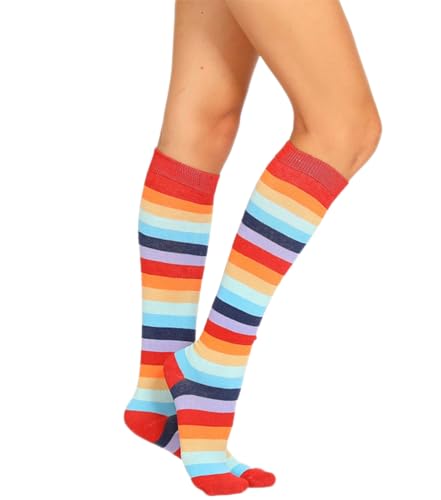 Image of Striped Knee High Socks for Women Outdoor Sport Athletic Stripe Casual Tube Socks