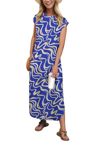 Image of HiMONE Beach Vacation Dresses for Women 2025 Sundress Cap Sleeves Casual Maxi Beach Dress with Pockets XS-2XL